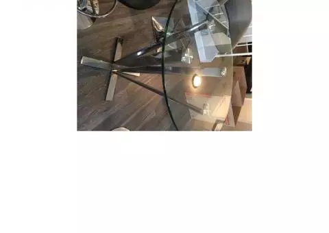 Chrome and glass pub table with 4 stools