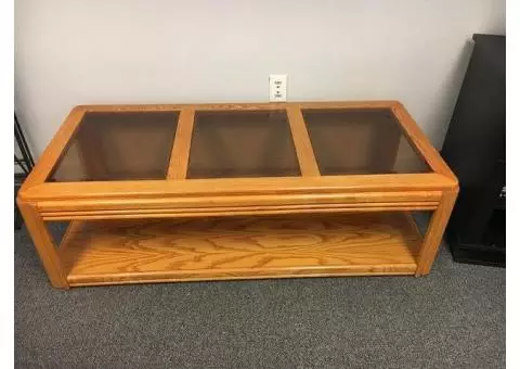 Oak Coffee Table with 3 smoked glass panels