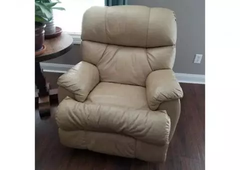 Rocker Recliner - Leather, Light Tan/Off White