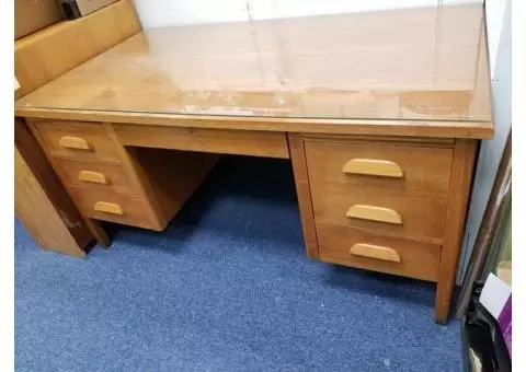 Oak Desk with beveled glass top