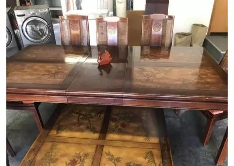 Asian Style Dining Room Table with 6 chairs and 2 leafs