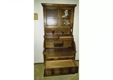 Vintage Roll Top Desk with Curio/book case