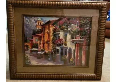 Framed Wall art, street view Tuscany style, vibrant colors