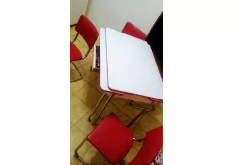 Vintage White/Red trim Enamel Porcelain Leaf Kitchen Table: $300. Pick up in Lawrence, KS