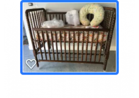 Jennylind Walnut Drop Side Crib with Mattress