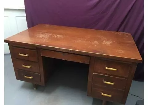 1950’s Executive Wooden Tanker Office Desk