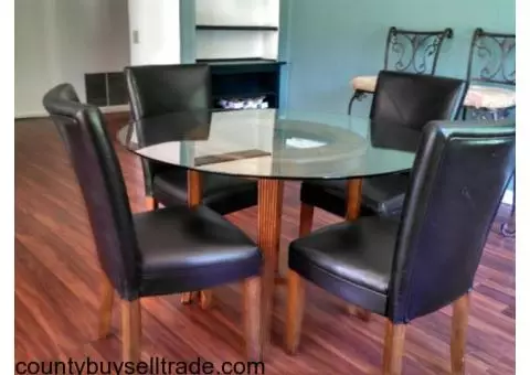 Glass Top Table with 4 Leather Chairs