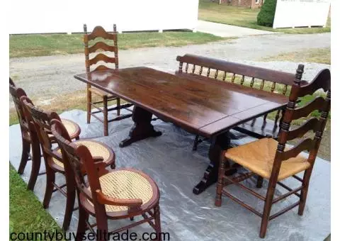 Dining Room Table, Chairs, Bench