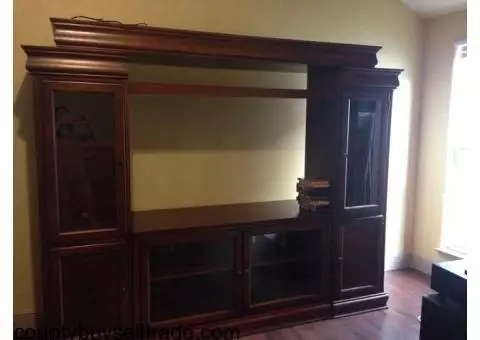 Cherry wood 5 piece adjustable entertainment center