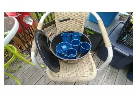 Blue and black speckled dishes